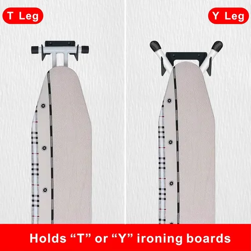 Vista 5 de Soporte para tabla de planchar para montaje en pared, gancho oculto para tabla de planchar con pierna en T para cuarto de servicio, cuartos