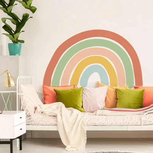 Vista 11 de Calcomanía de pared de arco iris, calcomanía de pared para guardería, atractivos arco iris acuarela, calcomanías de vinilo extraíbles para niños