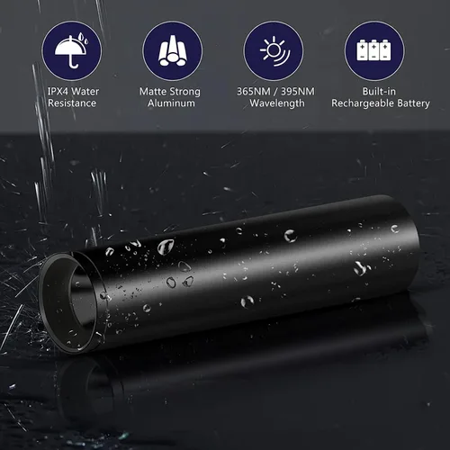 Vista 7 de Linterna UV 365nm y 395nm luz ultravioleta, mini luz negra recargable Negro