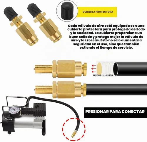 Vista 5 de 2 piezas válvulas de inflado, válvula de inflado de aire de latón de 1/4 pulgadas con empuje para conectar para tubería de línea de aire de 1/4