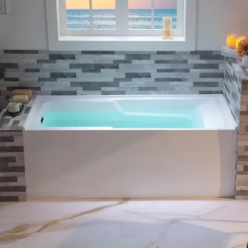 Vista 21 de WOODBRIDGE Bañera rectangular de acrílico de 60 pulgadas en blanco con drenaje derecho, drenaje desplegable de níquel cepillado incluido BA6030R