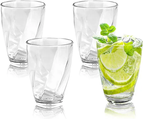 Vista 9 de Juego de 4 vasos de plástico transparente irrompibles de 10 onzas, vasos de vino de jugo reutilizables de acrílico, aptos para lavavajillas, vasos