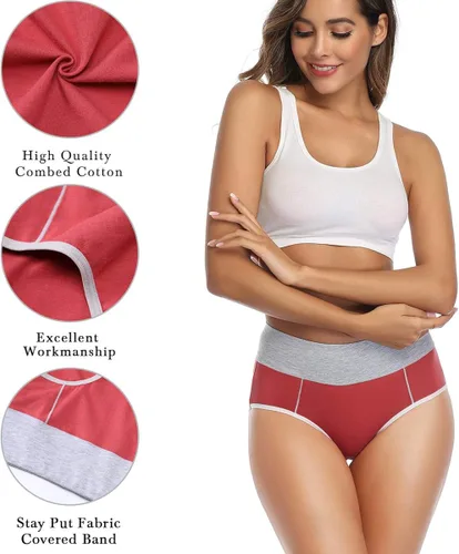 Vista 3 de wirarpa Ropa interior de algodón para mujer de cintura alta elásticos suaves transpirables paquete de 4