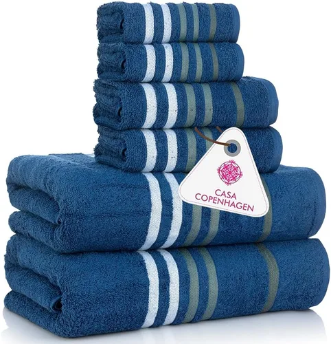Vista 10 de CASA COPENHAGEN Bella - Juego de toallas de 6 piezas, color gris a rayas, 21.16 oz/m², 2 toallas de baño, 2 toallas de mano y 2 toallas pequeñas