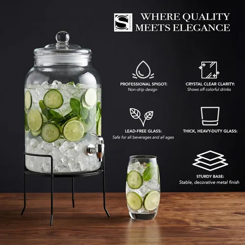 Vista 5 de Style Setter - Dispensador de bebidas frías, soporte de metal y tapón acrílico a prueba de fugas, ideal para fiestas, bodas y más
