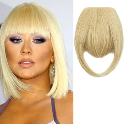Vista 2 de 2 extensiones de cabello con clip de 8 pulgadas de grosor, extensión de cabello con flecos, con sienes, una pieza de clip en el flequillo frontal