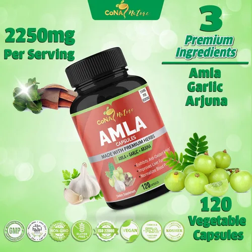 Vista 6 de Cápsulas orgánicas Amla de 2250 mg y Arjuna, Ajo Suplementos naturales de vitamina C, altos antioxidantes, rejuvenecedor Apoya la inmunidad