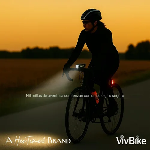 Vista 7 de HerTime2 VivBike Rechargeable Bike Light – LED Bicycle Headlight, USB-C Charging, Waterproof, Multiple Lighting Modes