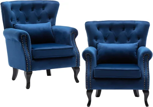 Vista 18 de chairus Silla de Acento Moderna de Mediados de Siglo con Otomana, Cómoda Silla Individual de Sofá de Lino con Botones Capitoné Sillón Orejero