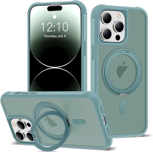 Vista 37 de Funda para iPhone 11 de 6.1 pulgadas con soporte de anillo magnético giratorio de 360°, compatible con MagSafe ligera y translúcida mate, funda