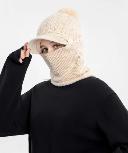 Vista 4 de HUAMULAN Gorro de invierno de una pieza para mujer, pasamontañas de forro polar, pasamontañas, máscara facial, bufanda, orejeras, esquí, nieve