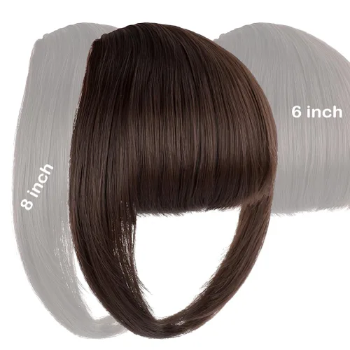 Vista 3 de Extensiones de cabello con clip, de fleco francés, natural, con flequillo, lacio, con flecos, con sienes para mujer, uso diario, color marrón medio