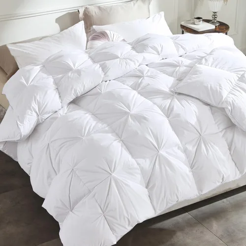 Vista 2 de Alanzimo Edredón de plumas de ganso blanco lujoso para todas las estaciones, inserto de duvet tamaño Queen - Calor medio, ultra suave, potencia
