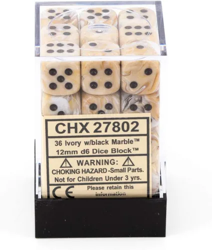 Vista 3 de DND - Juego de dados Chessex D&D de 0.472 in, juego de dados poliédricos de plástico color mármol marfil y negro, dados de mazmorras y dragones