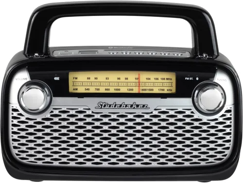 Vista 2 de Studebaker SB2006 Altavoz Bluetooth con radio portátil AM/FM Transmisión Bluetooth, batería recargable y alta potencia (negro)
