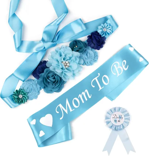 Vista 21 de Juego de decoraciones de baby shower con banda de texto en inglés "Mom to Be", regalo de fiesta de revelación de género para futuros padres