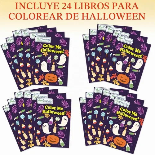 Vista 3 de ArtCreativity Paquete de 24 mini juegos de libros para colorear de Halloween para niños, incluye 24 libros pequeños para colorear y 96 crayones
