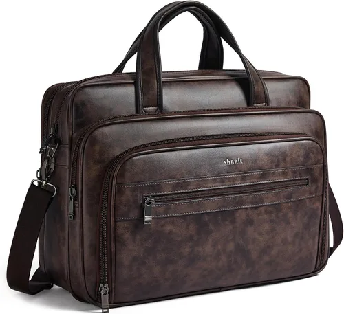 Vista 10 de Bolso de Mensajero de Cuero Shrrie para Hombres y Mujeres de 17 Pulgadas, Bolso para Laptop de Gran Capacidad Resistente al Agua, Bolso de Hombro