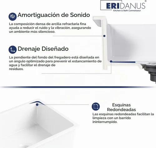 Vista 6 de Eridanus - Fregadero de cocina rectangular de cerámica (23.5 x 18.5 pulgadas)