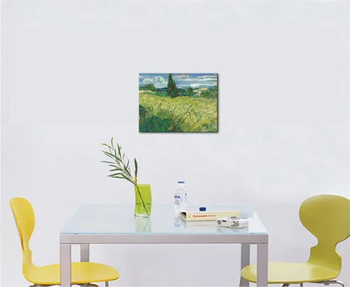 Vista 3 de Wieco Art Green Field 1889 - Lienzo decorativo clásico de Van Gogh, arte de pared estirado listo para colgar para decoración de oficina en casa