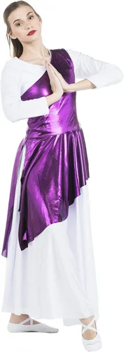 Vista 22 de Danzcue - Túnica de baile de alabanza asimétrica para mujer, (el vestido blanco no está incluido)