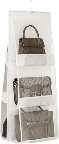 Vista 19 de HAN SHENG Organizador colgante de 6 bolsillos transparente para bolsos y monederos - Estante colgante para ahorrar espacio para clóset, armario