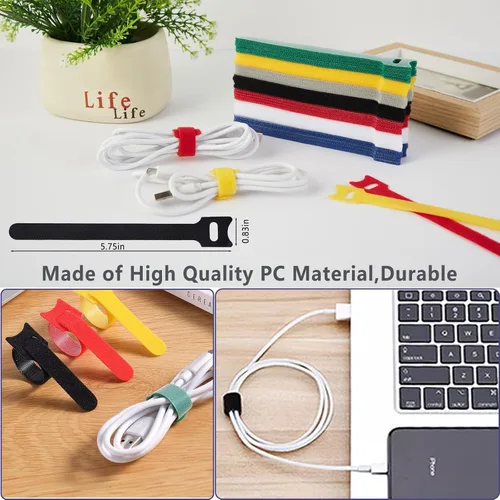 Vista 8 de ELII - Kit de gestión de cables de 300 piezas, 4 fundas para cables y 35 clips de cable