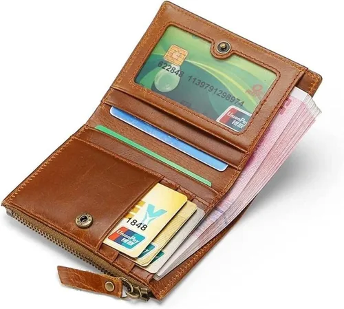 Vista 2 de MOTOZA Male Wallet Wallets Vertical Business Credit Card Holder Blocking Zipper Wallet for Men Purses (Color Brown)