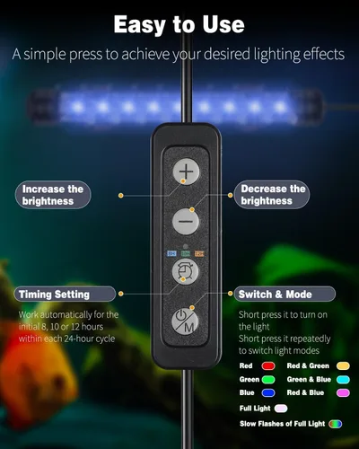 Vista 3 de Pawfly Luz LED para Acuario de 1.8 W, Luz Submersible de 7.5 Pulgadas Bajo el Agua para Tanque de Peces con Temporizador de Encendido/Apagado