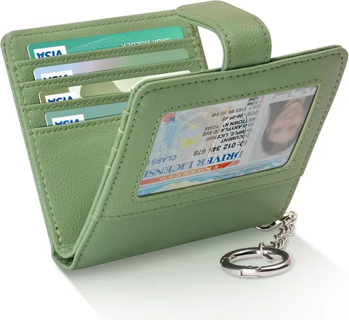 Vista 8 de FurArt Cartera plegable para mujer con 9 ranuras, bloqueo RFID, ventana de identificación, cartera compacta con llavero