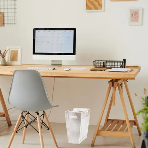 Vista 7 de TOPZEA Basurero de madera, papelera de granja con asa, cesta de basura de madera rústica, rectangular, pequeño, decorativo, contenedor de basura