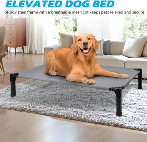Vista 6 de Cama elevada refrescante para perros, catre elevado para perros con malla transpirable lavable y marco de metal, portátil para uso en exteriores e