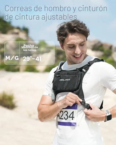 Vista 7 de Zelvot Chaleco para correr con vejiga de agua de 1 litro, patente original de Estados Unidos, chaleco de hidratación reflectante ajustable, mochila