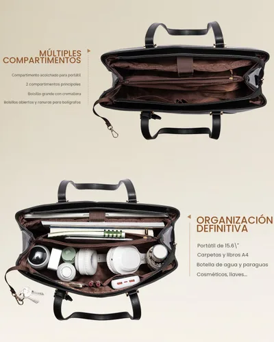 Vista 3 de LOVEVOOK Bolso de mano para laptop para mujeres, bolsos de trabajo, bolso para laptop para maestros, bolso de computadora de cuero, carteras Negro