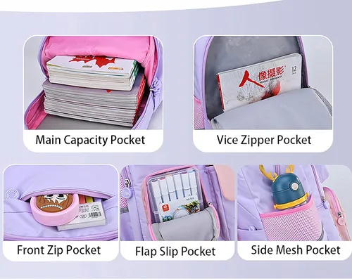 Vista 7 de Juego de mochila de unicornio para niña, mochila escolar para niños, bonita mochila escolar para niña, con lonchera y estuche para lápices, rosa