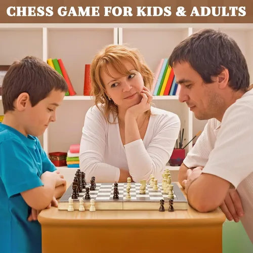 Vista 5 de Juegos de ajedrez magnéticos para niños y adultos, tablero de ajedrez de madera de 15 pulgadas con piezas, juego de ajedrez portátil de viaje