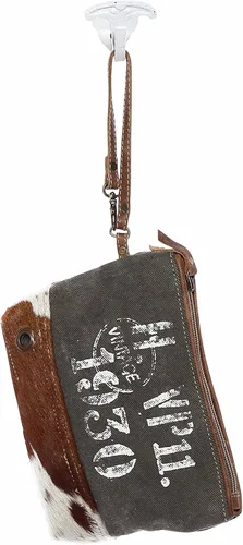 Vista 2 de Myra Bag Vintage 1930 Upcycled Canvas Wristlet Bag S-1144, Marrón