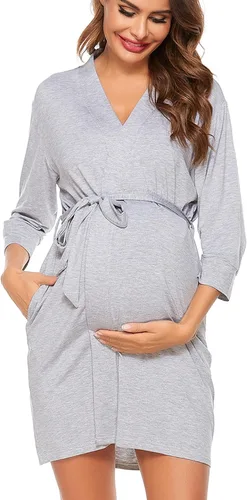 Vista 3 de SWOMOG Bata de maternidad para mujer, bata de maternidad para embarazo, hospital, lactancia, batas de baño 3 en 1