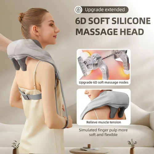 Vista 2 de Masajeador de cuello y hombros con calor, masajeador de hombros Shiatsu inalámbrico para aliviar el dolor de tejido profundo, masaje de amasamiento