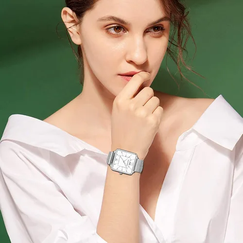 Vista 3 de HANNAH MARTIN Relojes para mujer, correa de acero inoxidable de malla de oro rosaplata, casual, impermeable, reloj de pulsera para mujer con esfera