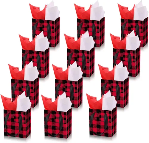 Vista 7 de Tenare 12 bolsas de regalo pequeñas, mini bolsas de papel a granel pequeñas con asa de papel para envolver regalos, suministros de Navidad, fiestas