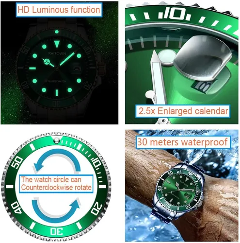Vista 6 de Raitown Reloj para hombre, acero inoxidable, movimiento de cuarzo japonés, impermeable, luminoso, 1.654 in, gran cara, moda, negocios, diseño