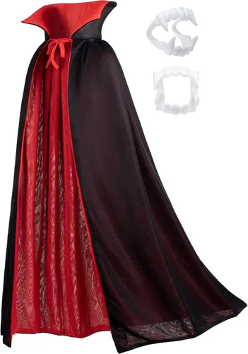 Vista 9 de Vamprie Drácula - Capa para disfraz de Halloween, capa larga reversible con cuello alto y accesorios Capa con máscara blanca