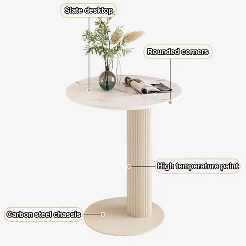 Vista 7 de Sude Table Mesa auxiliar auxiliar para sala de estar, mesa auxiliar con patrón de mármol, la parte superior redonda es fácil de montar, fácil