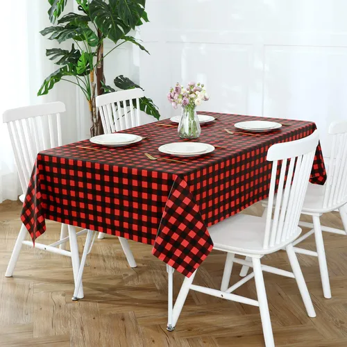 Vista 3 de Romanstile Mantel rectangular de vinilo, 100% impermeable, mantel de plástico a cuadros de búfalo, resistente y lavable para exteriores, campamento