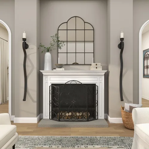 Vista 8 de Deco 79 Pantalla de metal para chimenea, pantalla de 49 x 1 x 36 pulgadas El panel plegable de la guardia 3 de la chispa del fuego de la voluta