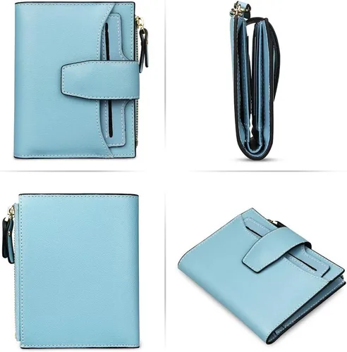 Vista 6 de FT FUNTOR RFID - Billetera de cuero para mujeres, tarjetero de mujer, pequeña billetera compacta de bolsillo con ventana para identificación
