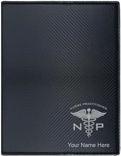 Vista 4 de Bloc de notas pequeño de 7 x 9 pulgadas, enfermera practicante NP, grabado personalizado incluido (negro con plata)