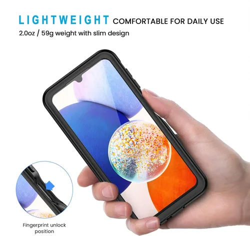 Vista 5 de Lanhiem Funda para Samsung Galaxy A14 5G, IP68 impermeable a prueba de polvo, protector de pantalla integrado, funda protectora de cuerpo completo
