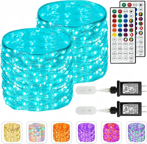 Vista 38 de Guirnalda de 200 luces LED de 66 pies con mando a distancia, luz Caliente a frío